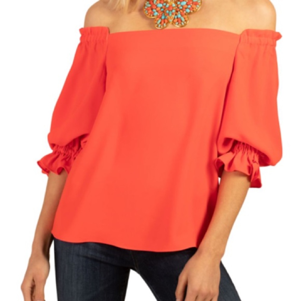 NWT Trina Turk Off-Shoulder Coral Blouse Ruffle Top